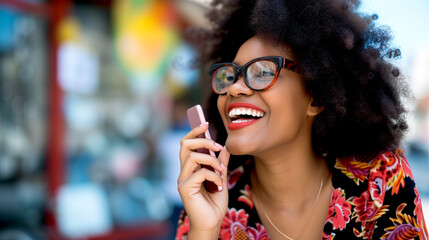 Poster - African American young woman talking on cell phone.