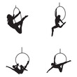 Aerial Hoop Silhouette. Aerial Gymnastic Girl Icon, Isolated On White Background.