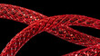 Close-up of a vibrant tangle of red mesh tubing