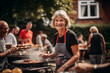 celebration feast day smiling lady preparing family barbecue