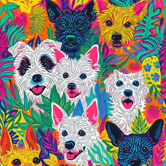 Poster - Dogs pop art colorful repeat pattern - modern art, abstract dog art