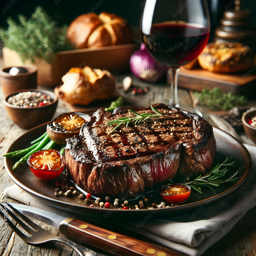 Bistecca alla Fiorentina (Florentine Steak) in a plate close up view ...