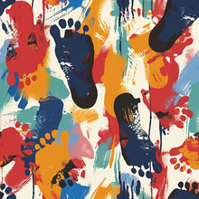 Hunam Footprint Abstract Pop Art Colorful Repeat Pattern