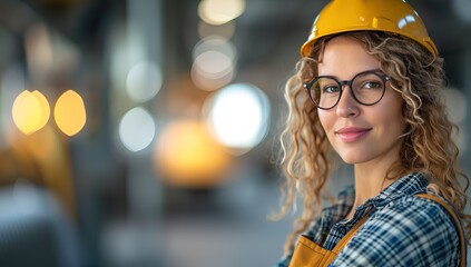 Sticker - Blonde female construction worker in safety helmet and eyeglasses