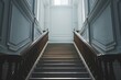 © Lukasz Czajkowski - Grand empty dark wood staircase mock-up - Generative ai