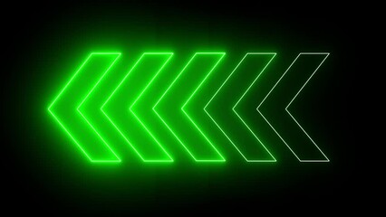 Poster - Green neon arrows point on a black background. Neon Left Arrows icons. Glowing pointers on a transparent background. Location indicator for casino, bars, cinemas, nightclub, and motel
