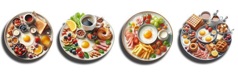 Wall Mural - Set of plates with breakfast Isolated cutout on transparent background