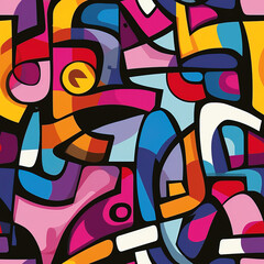 Wall Mural - Pop art graffiti doodles colorful abstract background 90s repeat pattern