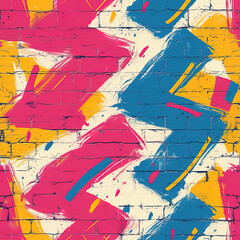 Wall Mural - Pop art graffiti doodles colorful abstract background 90s repeat pattern