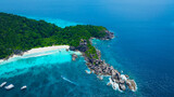 Fototapeta  - The aerial view with tropical seashore island in turquoise sea Amazing nature landscape