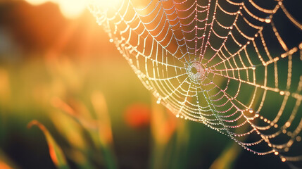 Macrohot of a Dew-Coveredpiderweb in theun