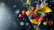 Fresh Fruits Falling Into Cocktail Glass, Splashing - Generative Ai