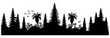 Fototapeta Fototapety z naturą - Panorama silhouette mountain with forest pine trees landscape black line Sketch art Hand drawn style vector illustration