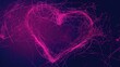 Abstract digitally manipulated neon pink drawing in the shape of heart on the dark background, in the style of dark purple and light navy