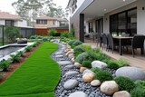 Fototapeta  - outdoor grass in backyard landscaping style inspiration ideas