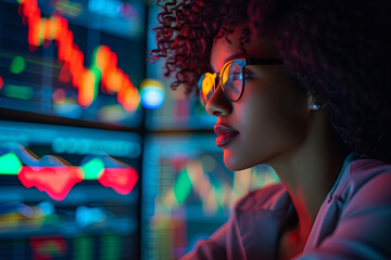 A woman monitoring the stock market index