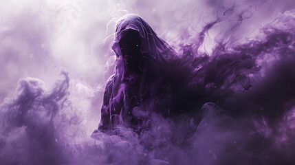 Wall Mural - purple smoke with a creepy figure in it 