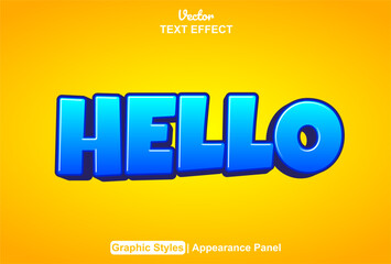 Poster - hello text effect with blue graphic style and editable.