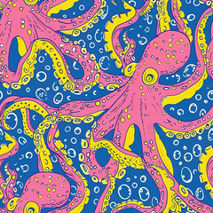 Wall Mural - Octopus cartoon colorful pop art repeat pattern