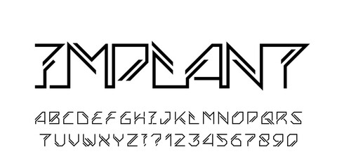 Poster - Futuristic alphabet font. Letters, symbols and arabic numerals. Suitable for logos. Vector illustration for your design.