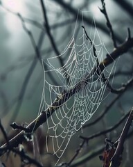 Wall Mural - a spider web sits on a tree branch