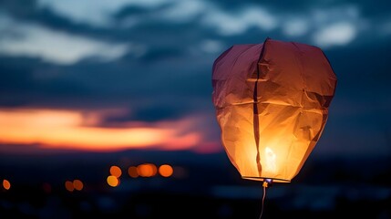 Wall Mural - a sky lantern lit up in the night sky