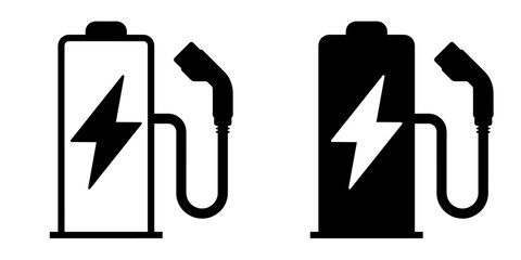 Poster - ofvs531 OutlineFilledVectorSign ofvs - electric car charging station . fast charging point with flash . isolated transparent . black outline and filled version . AI 10 / EPS 10 / PNG . g11874