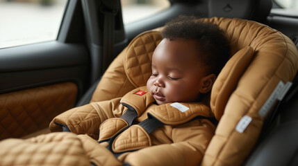 A newborn in child's removable seat in a car for safety,generative ai