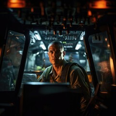 Wall Mural - A man in the cockpit of a military aircraft. Generative AI.