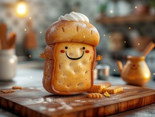 Sticker - A piece of bread with a smiley face on it. Generative AI.