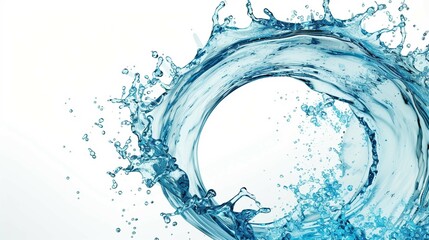  Rounded splash of blue water isolated on white background.