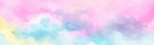 Watercolor Pink Blue Yellow Purple Sky Clouds Abstract Background