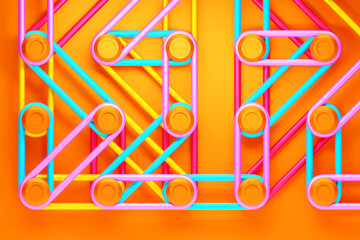 Poster - 3D illustration, intricate geometric pattern of convex fasteners and straps