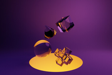 Poster - 3d illustration of a colorful node on purple background. fantastic shapes .simple geometric shapes