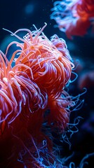 Wall Mural - a close up of an orange and blue sea anemone