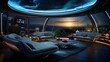 A futuristic-inspired entertainment room with immersive audiovisual technology