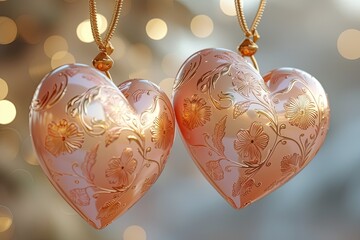  beautiful two apricot and gold hearts love line with floral