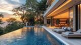 Fototapeta Big Ben - modern high-tech luxury villa with swimming pool