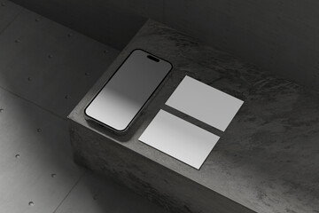 Aufkleber - Realistic Phone and Business card mockup 3d rendering for presentation your design