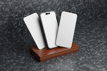 Aufkleber - Realistic phone mockup and two screens floating in 3D rendering App interface, ux or presentation UI design interface