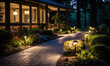 © Bartek - Evening View of a Beautifully Lit Garden Path Leading to a Cozy House, Landscape Lighting Enhancing Home Curb Appeal and Safety