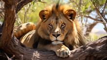 A Lion Resting In The Shade.