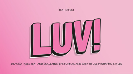 Wall Mural - 3D Style Editable Text Effect Luv! Pink EPS Ready to Use