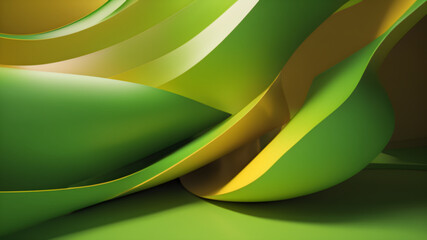 a 3d render curves of green ,yellow and darker ,banner design, poster, wallpaper,Generative ai,ai