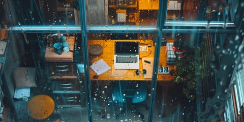 Wall Mural - view through a window to Workspace