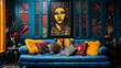 Eclectic key holder amidst vibrant patterns and colors in a bohemian space