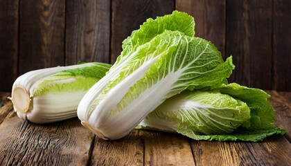 Chinese cabbage on wooden table. Fresh and healthy farm food.