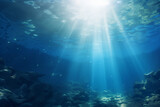 Fototapeta Do akwarium - Underwater view of sunrays