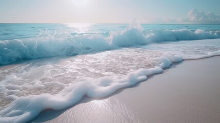 Wall Mural - Soft blue ocean wave on clean sandy beach