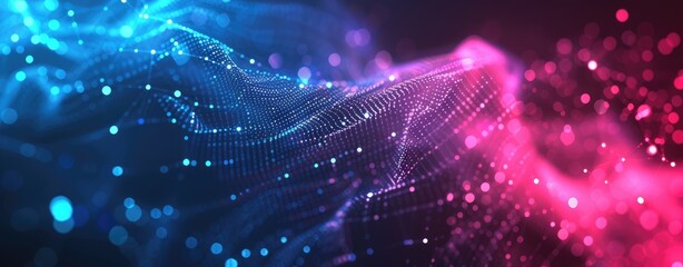 Neon Blue Abstract Network of Dots and Lines Background.